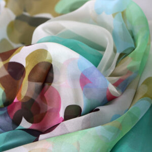 Green, Pink Silk Chiffon Flowers Print fabric for Dress, Shirt, Skirt.