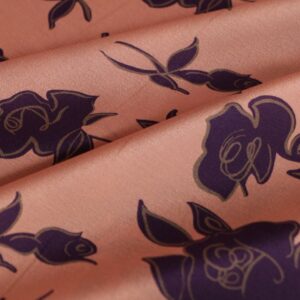 Pink, Purple Silk Crêpe de Chine Flowers Print fabric for Dress, Pants, Shirt, Skirt.