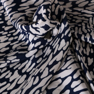 Blue, White Silk Crêpe de Chine Animals Print fabric for Dress, Pants, Shirt, Skirt.
