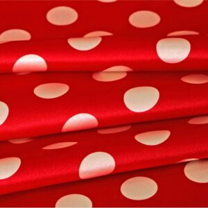 Red, White Silk Crêpe Satin Polka dot Print fabric for Dress, Pants, Shirt, Skirt.