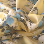 Yellow Cotton, Polyester, Silk Flowers Jacquard fabric for Party dress.
