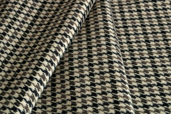 Tissu Pied Poule 000802 Beige, Vert en Laine