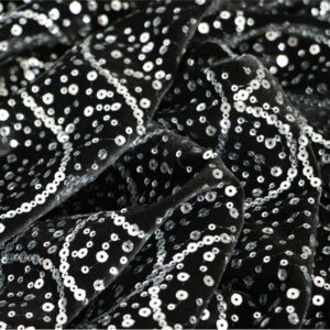 Black Polyester, Viscose Sequins Geometric Velvet fabric for Party dress.