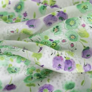 Blue, Green, Purple Silk, Viscose Flowers fabric for Dress, Shirt, Skirt.