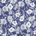 Blue, White Viscose Flowers Print fabric for Ceremony Dress, Dress, Skirt.