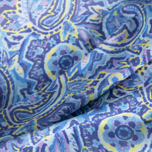 Tissu Imprimé Voile Bleu, Jaune en Coton pour Chemise.
