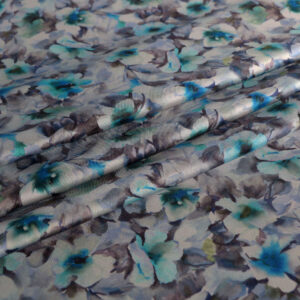 Blue Silk Flowers Print fabric for Dress, Shirt, Skirt.