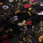 Tissu Jacquard Multicolor, Noir en Polyester, Soie pour Robe de cérémonie, Robe de soirée.