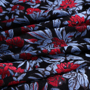Black, Blue, Red Polyester, Silk, Wool Flowers Jacquard fabric for Jacket, Light Coat.