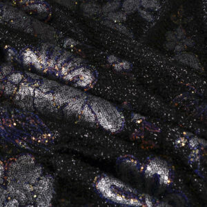 Black, Purple, Silver Polyester Sequins Flowers Laces-Embroidery fabric for Ceremony Dress, Party dress.