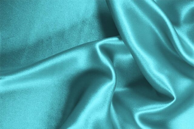 Wave Blue Silk Crêpe Satin Plain fabric for Ceremony Dress, Dress, Party dress, Shirt, Skirt, Underwear.